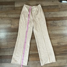 VINTAGE Sears The Gathering Wide Leg Pants Size 14 Tan Linen Blend USA 34C2