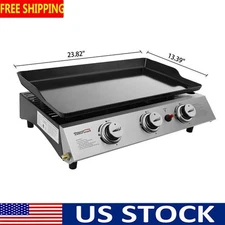 3 Burner Gas Grill Griddle Outdoor Camp 26,400-BTU Portable Top Stove Tailgating