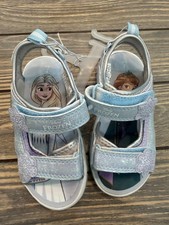 Disney Frozen Girls Light Blue Sandals With Snowflake Design Size 7