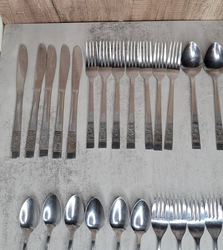 National Stainless Steel Laureen Rose Flatware Set Lot of 33 Thailand - Picture 7 of 8