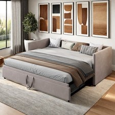 Schlafsofa Tagesbett 90/180x200cm Sofabett SamtStoff Polsterbett mit Ausziehbett