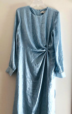 ANN TAYLOR LOFT 8  EVENING LT.  BLUE  SIDE RUCHED LONG SLEEVE MAXI DRESS  NWOT