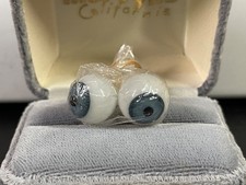 vintage Hand Blown Glass Doll Eyes 14.1mm 13.5mm Blue Pair Round Eyes