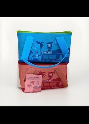 2 - Trader Joe's Mini Insulated Tote Lunch Bags New Season PEACH And BLUE