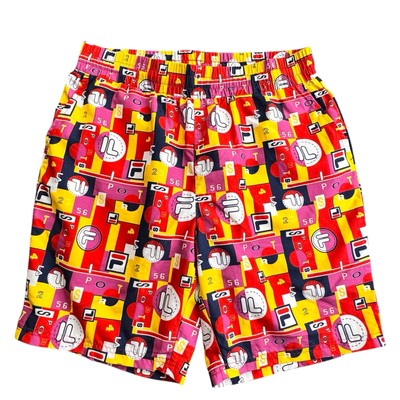 Vintage FILA Sz L Vibrant Geometric All Over Logo SPORT Shorts Swimming Trunks
