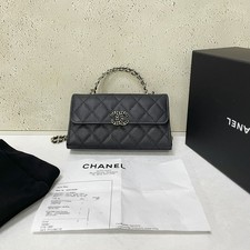 Chanel 23P Kelly Top Handle Large Black Caviar GHW Crossed Metal Handle Handbag