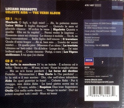 Celeste Aida The Verdi Album Luciano Pavarotti 2 CD SET Sealed NEW Tenor Arias