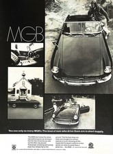 1969 MG AUSTIN MGB Original Vintage Print Ad Convertible Sports Car 10" x 13.5"
