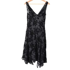 Y2K Whimsigoth Black Velvet Rose Burnout Sheer Dress 6P Petite Whimsy Witchy