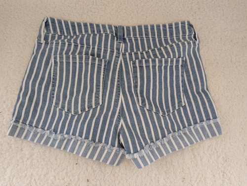 Celebrity Pink Womens Juniors Shorts 7 Blue White Striped Cuffed Denim Casual - Picture 5 of 9