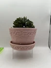 McCoy Pottery Planter W Saucer Vintage Flower Pot Pink Greek Key Hobnail