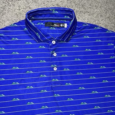 RLX RALPH LAUREN Polo Blue Stripe Green Racecar AOP Dri-Fit Performance Men 2XL