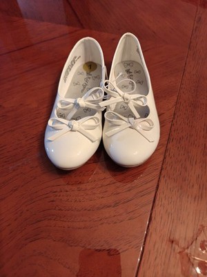 Girls White Patent Dress Shoes Size 1M Bow Flats Party Wedding Flower Girl