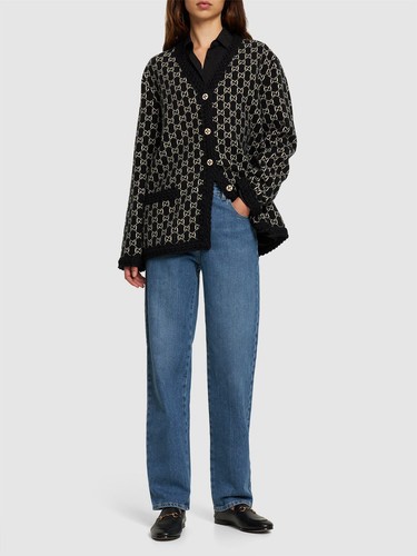 GUCCI  Logo Wool Jacquard Knit Cardigan - Black,Ivory Paid $3100 Size M