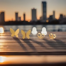 Kids Girls Solid 18k Yellow Gold 3D Butterfly Shaped Stud Children's Earrings