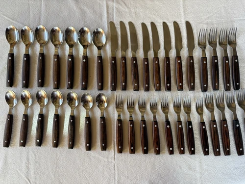 GINKGO YOSEMITE 18/8 Stainless Steel, Wood Handle, Flatware Cutlery,  38 PIECES