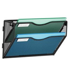 Wall File Holder 2-Tier Hanging Wall File Organizer, Mesh Mail Holder Black