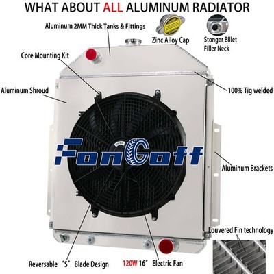 3-Row Radiator Shroud Fan For 1942-1952 Ford F1 F2 F3 Pickup Chevy V8 Config