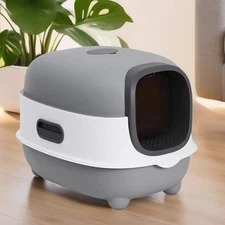 Large Oval Hooded Enclosed Cat Litter Box Detachable Cat Litter Tray Box w Scoop