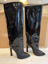 VTG 2014 Jimmy Choo DERIVE Knee Bag Boots Black Leather 38 & 38.5 Fits 7 or 7.5