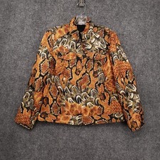 Chicos Jacket Womens 1 US Medium Orange Animal Snakeskin Full Zip Long Sleeve