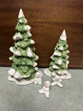 Dept. 56 Christmas Trees, 7” & 5.5” With 3 Tiny Snow Babies *