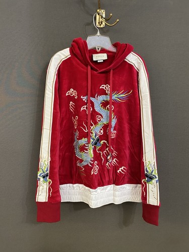Gucci 2017 Dragon Embroidered Velvet Hoodie Sz M