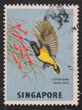Singapore 1963 $2 Yellow-bellied Sunbird SG76 used stamp