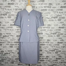 Le Suit 2 Piece Skirt Set Womens 14 Gray Short Sleeve Career Work Wear Business