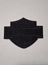 Embroidered Harley-Davidson Shield Iron On Patch Blacked Out Black On Black