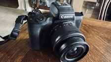 Canon EOS M50 24.1MP Camera with lens, 4 batteries, charger, 64GB SD, Rode Mic.