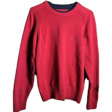 VINTAGE Tommy Hilfiger Mens Americana Crewneck Sweater Pullover Red Logo Size M