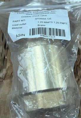 Check valve, brass, 1.25'' NPT male in, 1.25 FNPT female out, Hallmark Industries