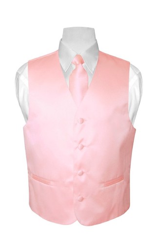 BOY'S Dress Vest & NeckTie Solid PINK Color Neck Tie Set for Suit or Tux size 10