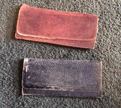 2 Early 1900s Leather Banker Wallets Accordion Style Bifold