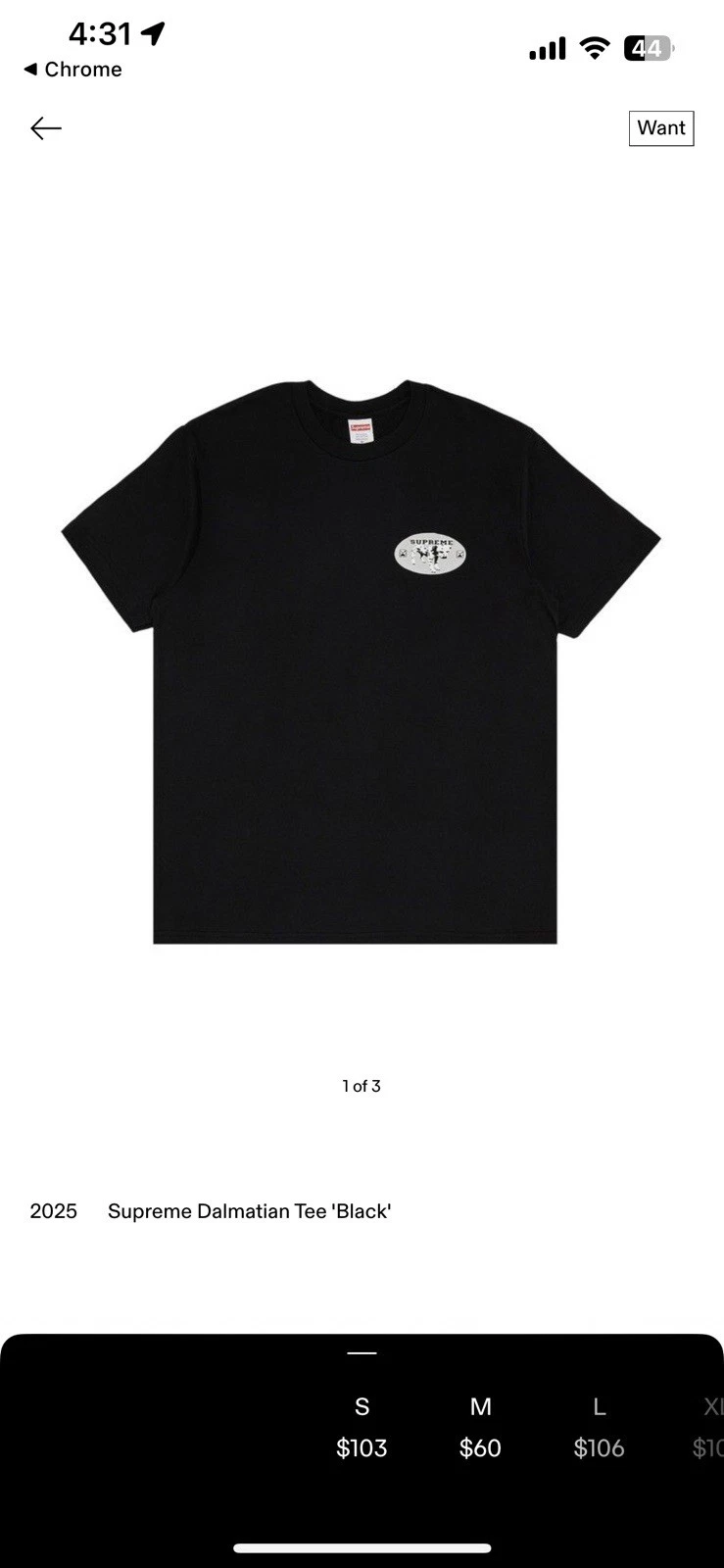 Tee shirt noir Supreme Dalmatian TAILLE GRAND 