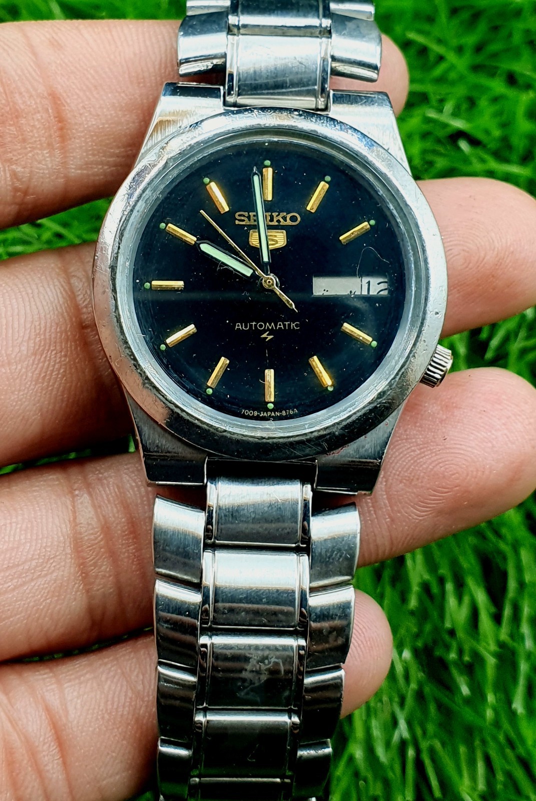 Seiko Day Vintage Of Dial Watch Automatic Date Black 5 Japan Men Made - vintagewatches.pk