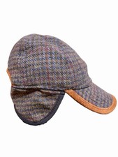 Stetson Gray Tweed Brown-Leather Deerstalker Hat M Detective Caps with Earflaps