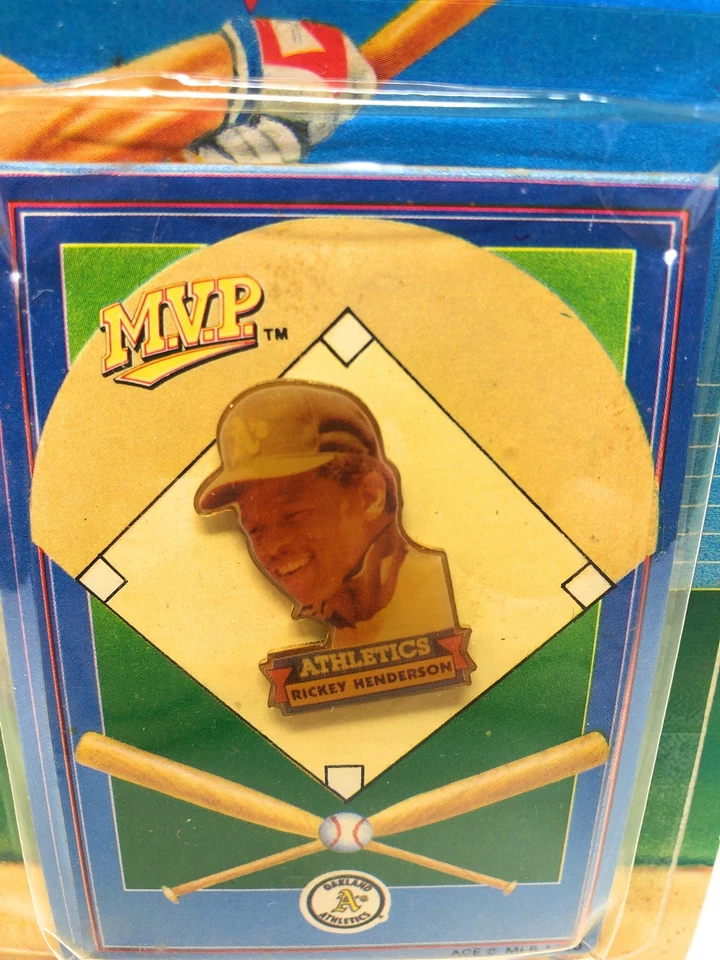 RICKEY HENDERSON 1990 MVP Baseball Pin & 1990 Score Card In Package Oakland A's - Image 2 of 3