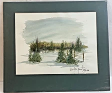 Original watercolor winter landscape, 18"x15.5" artist signed Robert Jourdian