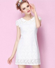 Fashion Slim Pearl Collar Lace Dress
