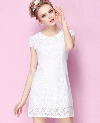 Fashion Slim Pearl Collar Lace Dress