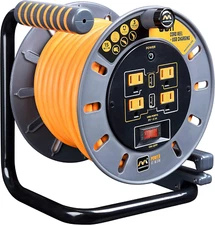 50Ft Cord Reel, Retractable Extension Lead with Winding Handle, Safety Overload