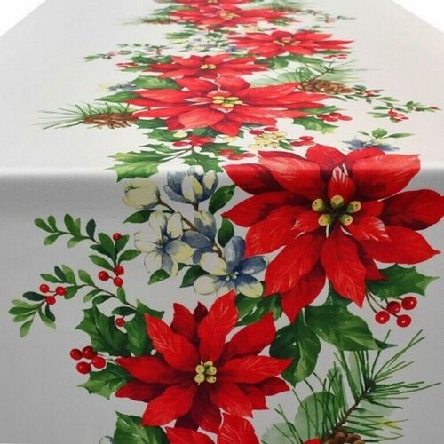 Christmas Glorious Garland Poinsettia Cloth Tablecloth 60x104 White Holiday - 第 4/12 張圖片