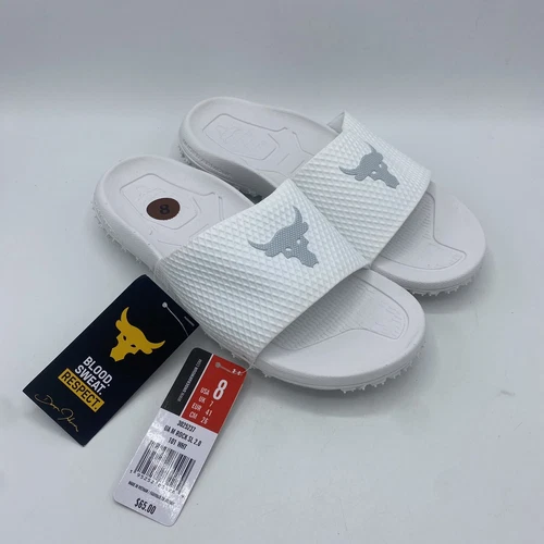Under Armour Project Rock Michelin Slide Sandals White 25237101 Men Size 8 New