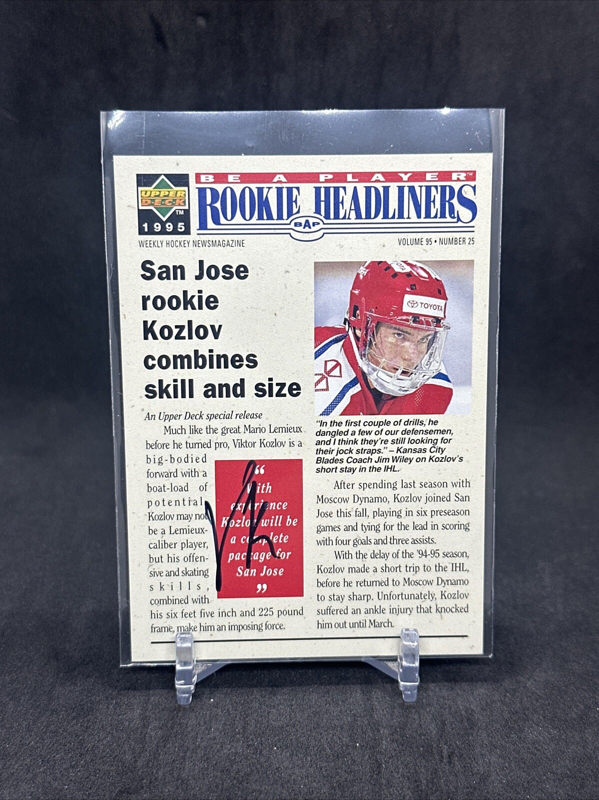 Viktor Kozlov 1994-95 Upper Deck NHLPA Be A Player  Rookie Headliners Auto #153
