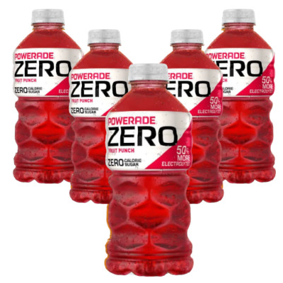 Powerade ZERO FRUIT PUNCH Sports Drink 0 Cal. More Electrolytes 28 Oz (5 Pack)