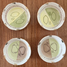 1950s Hand Painted Porcelain Reticulated Bowls Pear/Cherry Lemon/Lime Gold Set 4