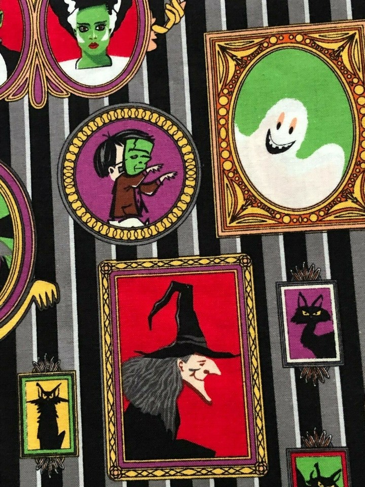 Riley Blake Halloween Haunted House Picture Gallery on Striped Wall