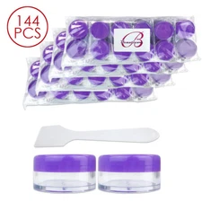 144PCS 10G/10ML Makeup Cream Cosmetic Purple Sample Jar Containers with Spatulas